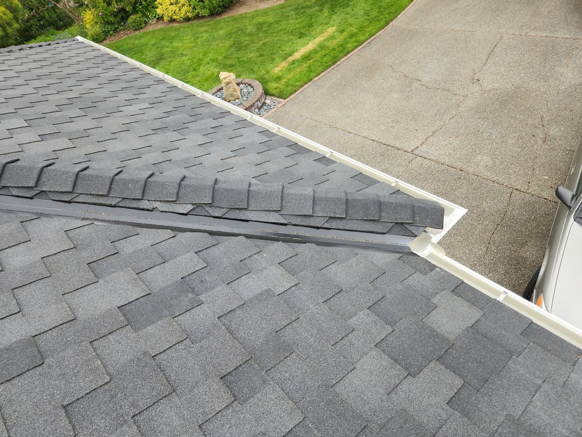 Ridge vent detail on the Midnight Black designer shake roof, Brier, WA