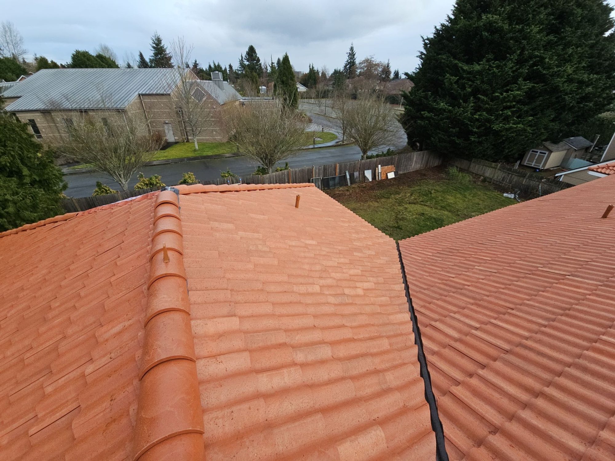 Hip and valley planes of the Antique Clay Brava composite Spanish barrel tile roof, Mukilteo, WA