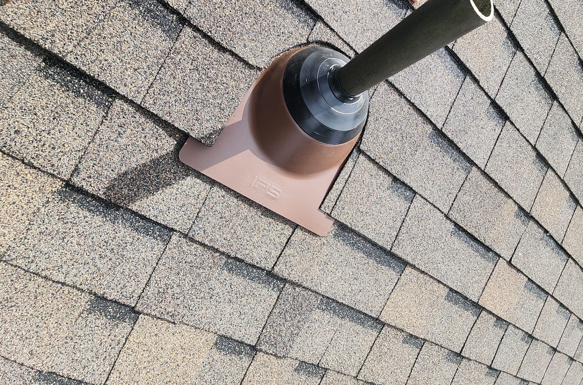 Pipe vent flashing on the Pabco Oakwood asphalt shingle roof, Lynnwood, WA