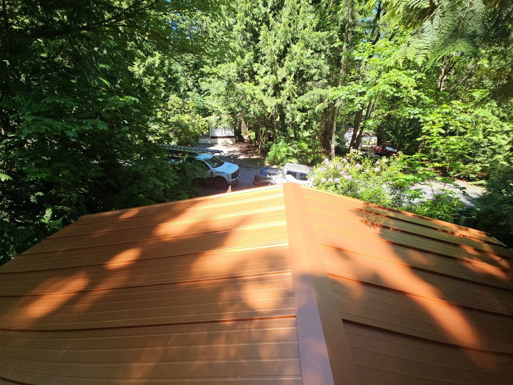 Ridge and panel run of the Copper Penny standing seam metal roof, Marysville, WA