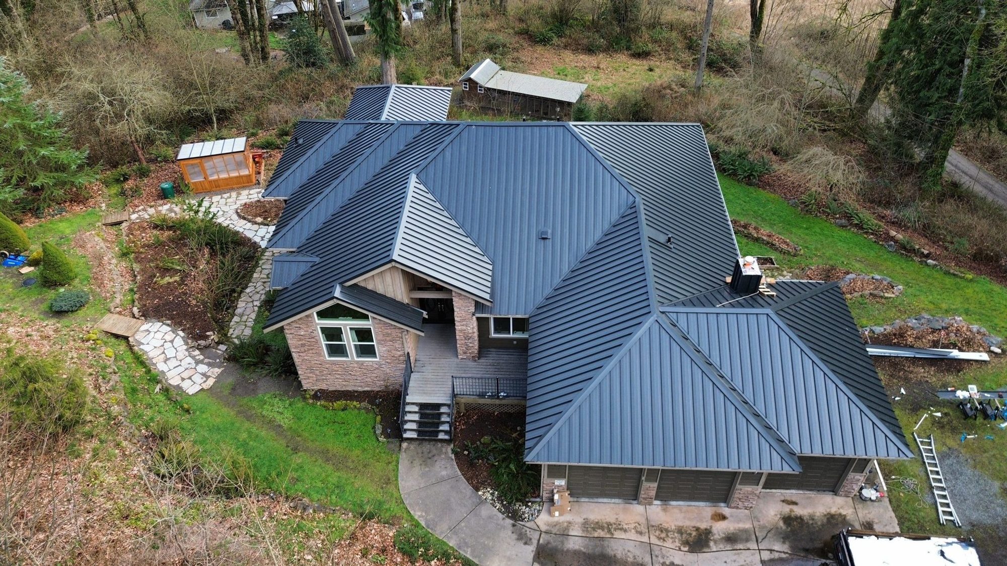 Close-up of Matte Black standing seam metal roof finish in Snohomish, WA