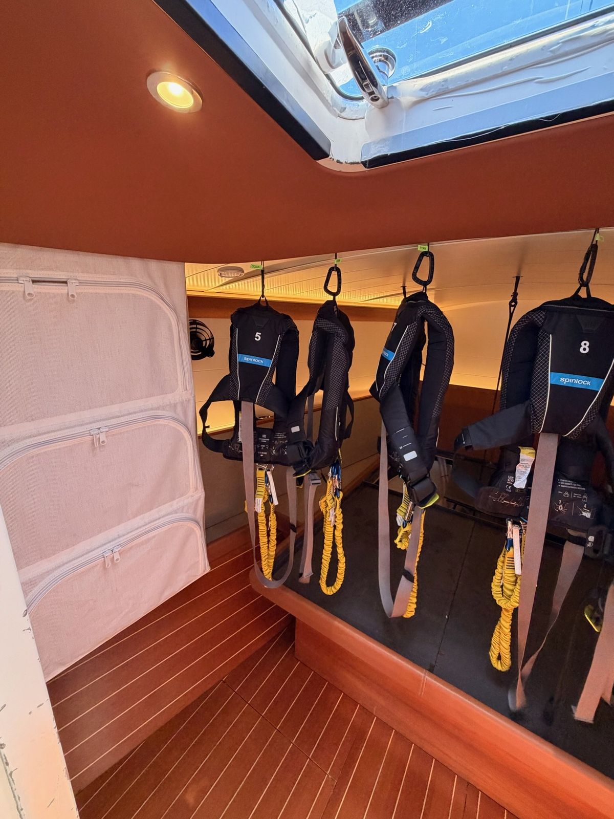 Spinlock lifevests hung below