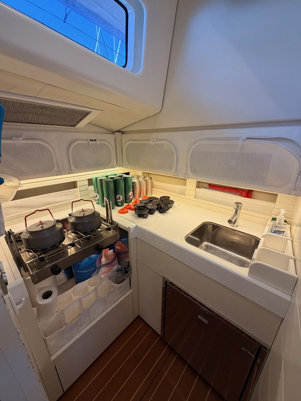 Galley with stove and stainless sink