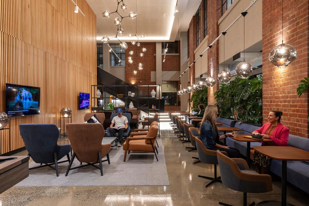 business lounge where people break away from their office meet and collaborate