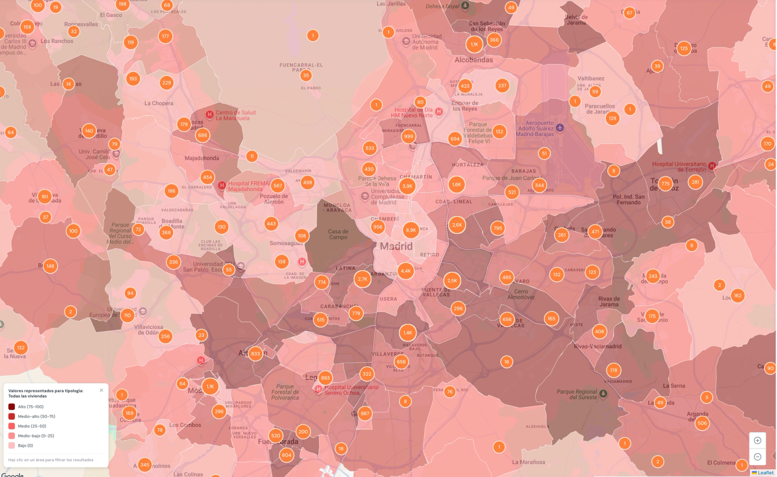 Índice de presión de la demanda de alquiler, área metropolitana de Madrid (0–100). Fuente: RESIDELIA Data, 2 de octubre de 2026.