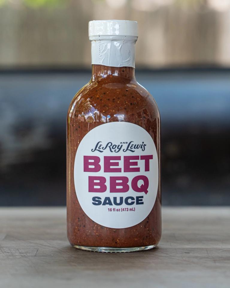 A 16 oz bottle of LeRoy and Lewis Beet BBQ Sauce