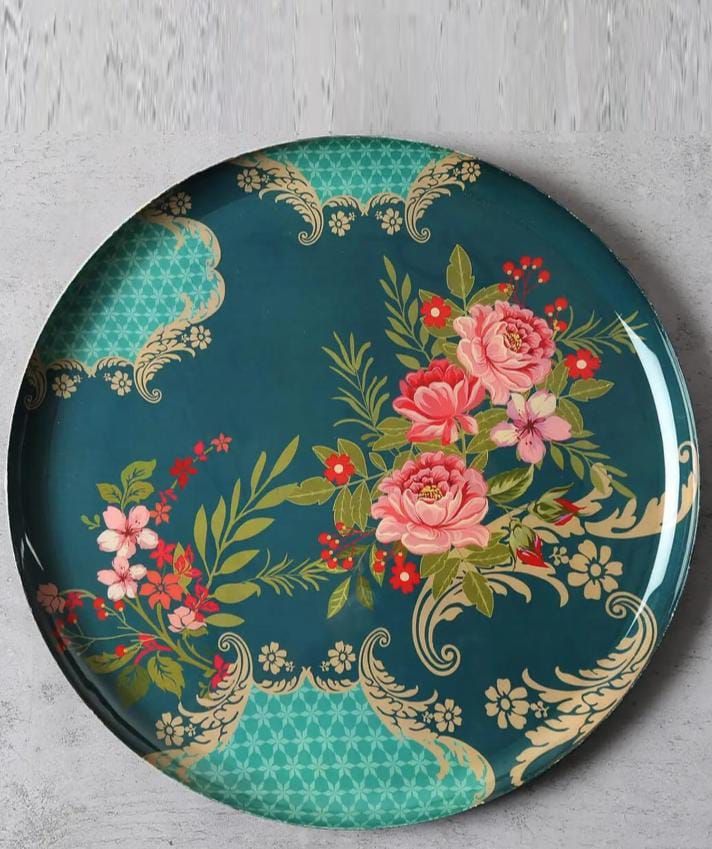Teal floral decorative plate