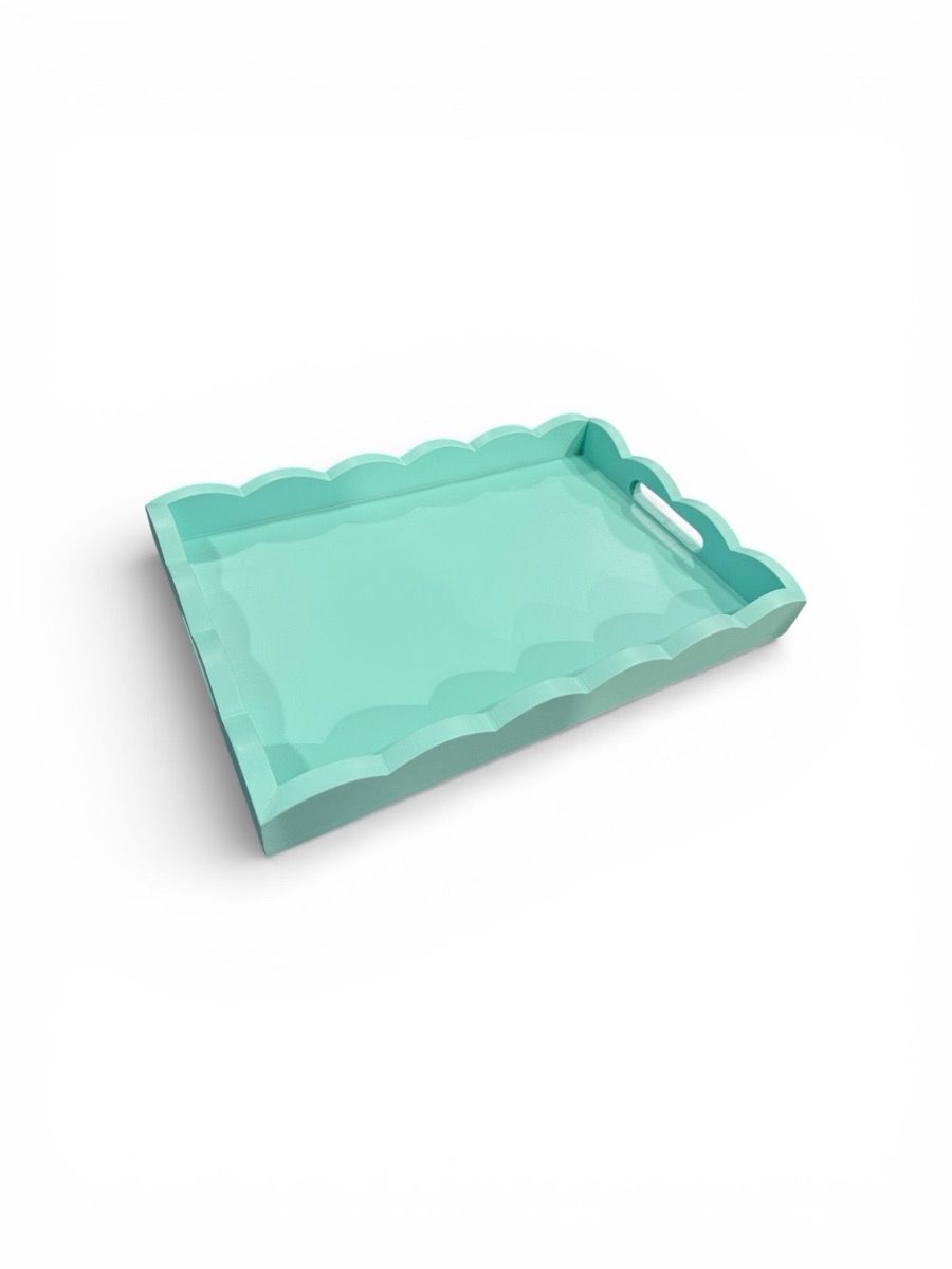 Mint-green scalloped enamel-coated tray