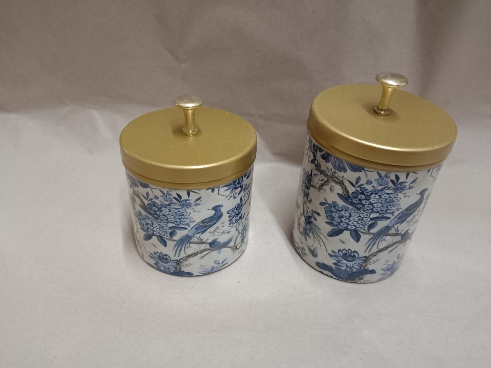 Glazed ceramic jars with matched lids, made in Khurja