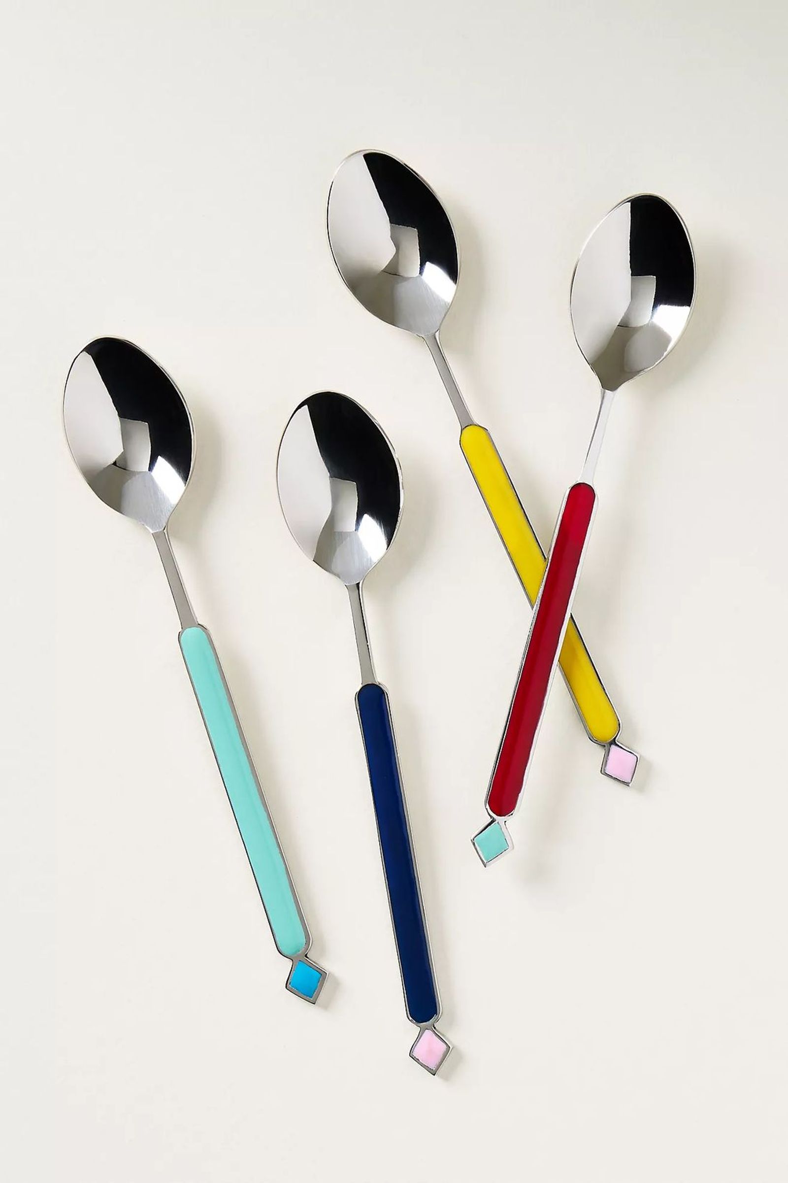 Colorful enamel-handle dessert spoons, set of four