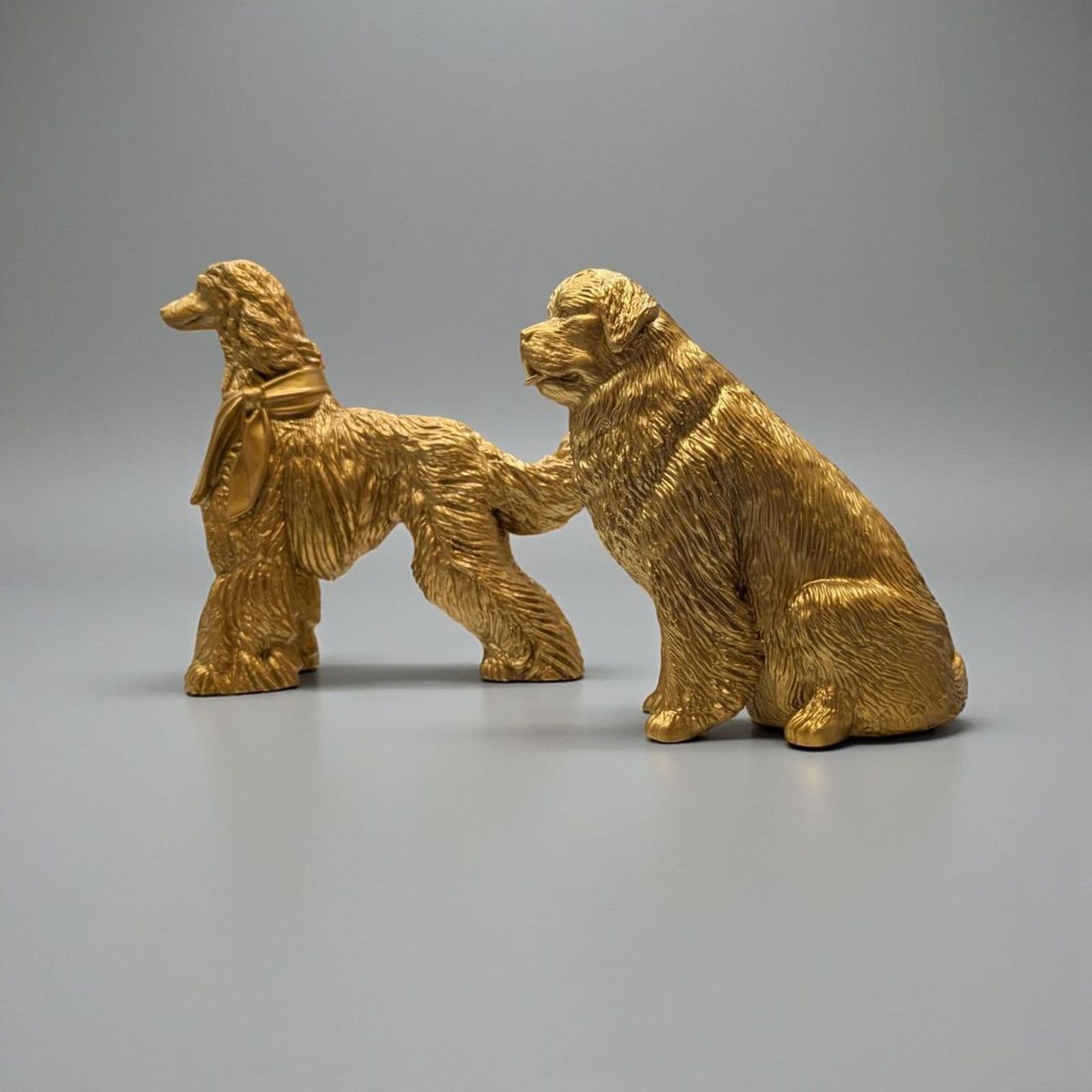 Cast-brass golden-retriever figurine pair
