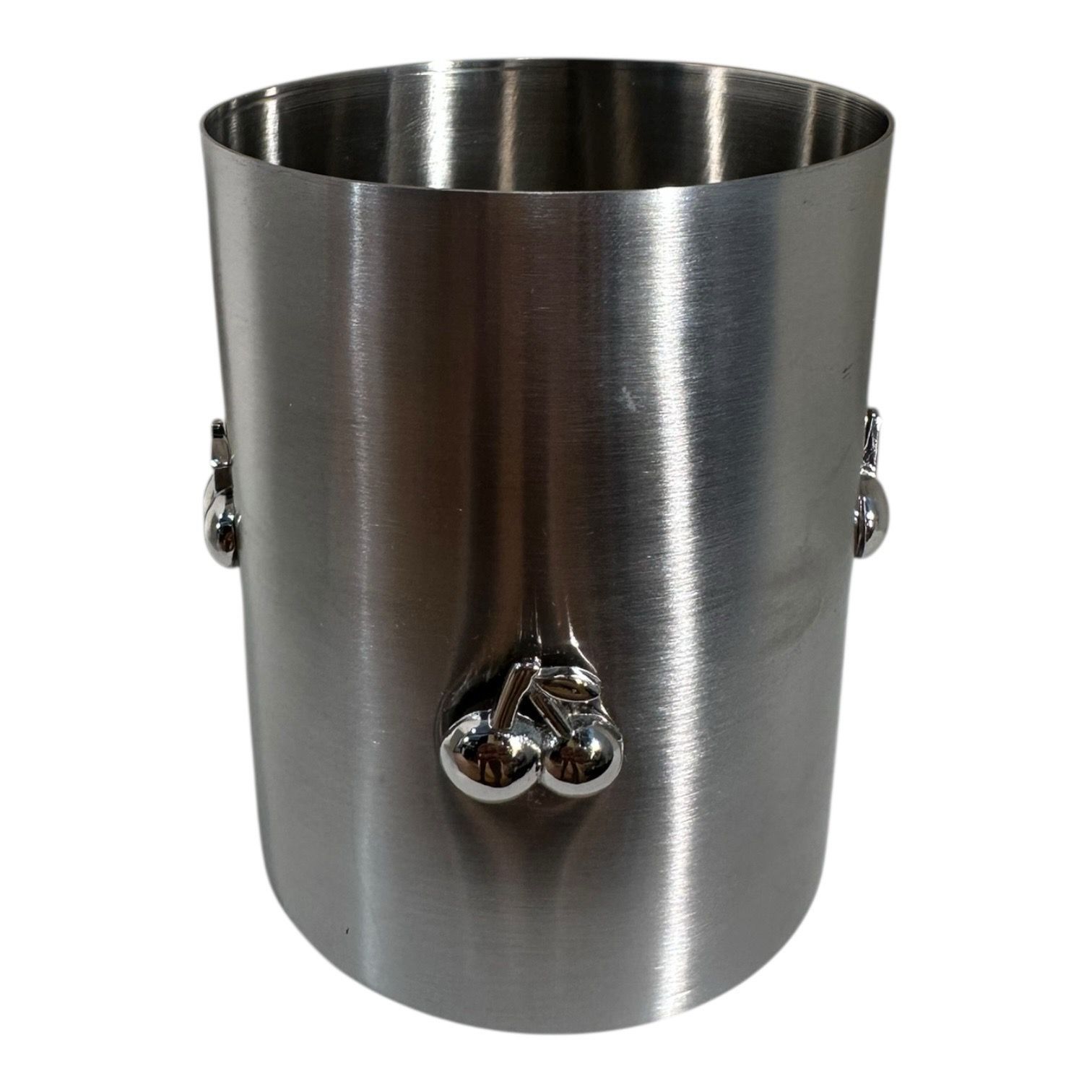 Brushed stainless steel Icon tumbler with a sculpted silver cherry motif