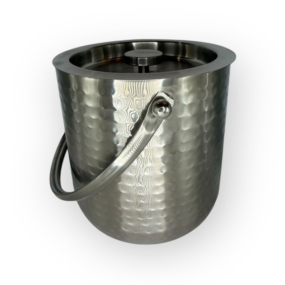 Hammered double-wall stainless ice bucket with lid and swing handle