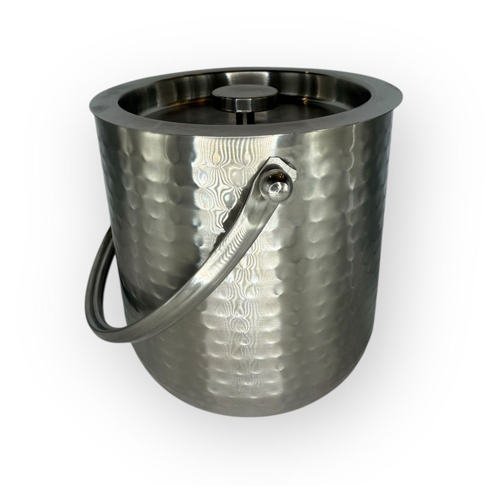 Hammered double-wall stainless ice bucket with lid and swing handle