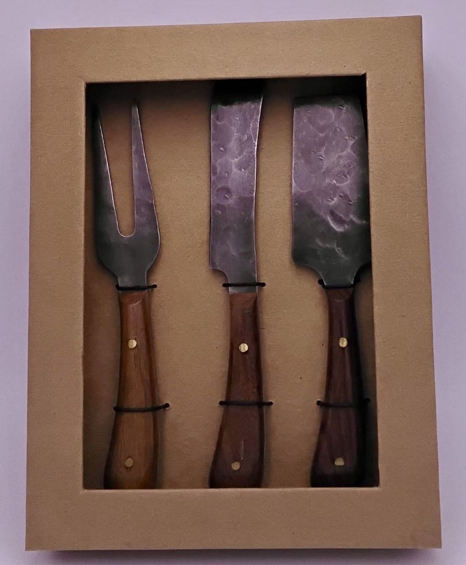 Boxed cleaver-style cheese knives with rosewood handles