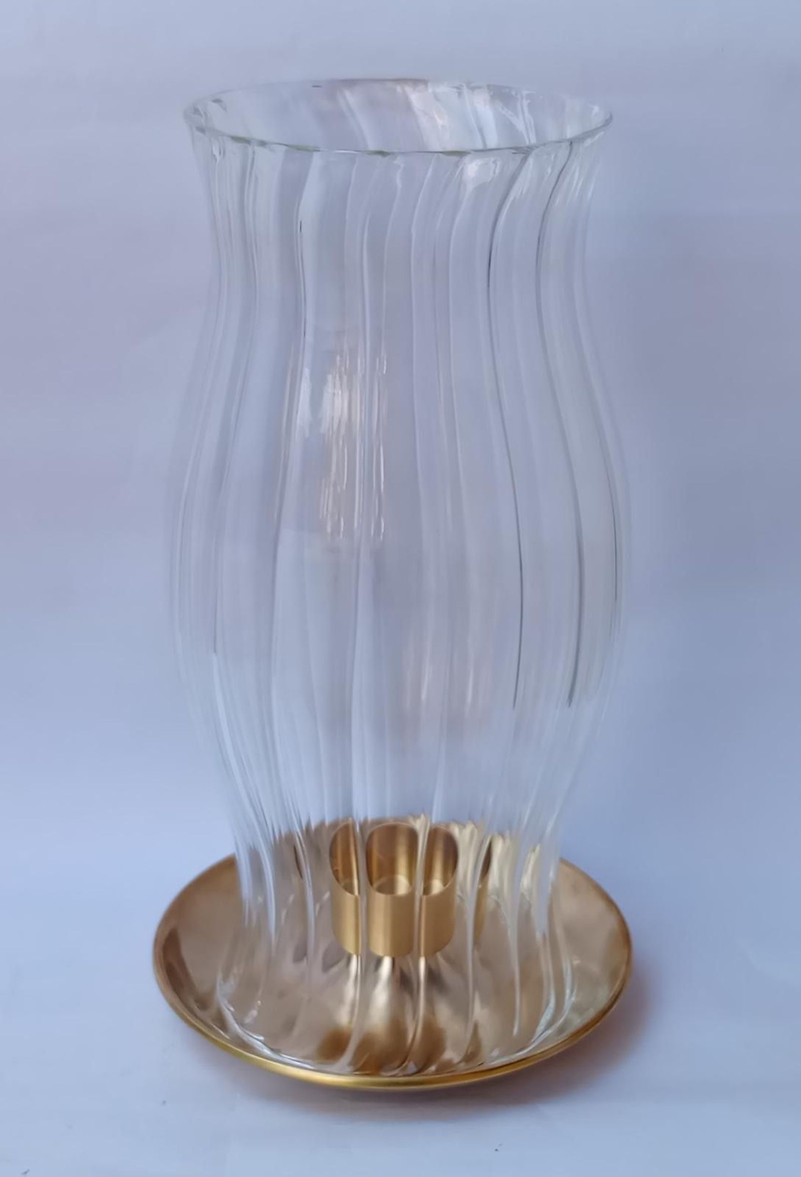 Tall ribbed glass hurricane vase