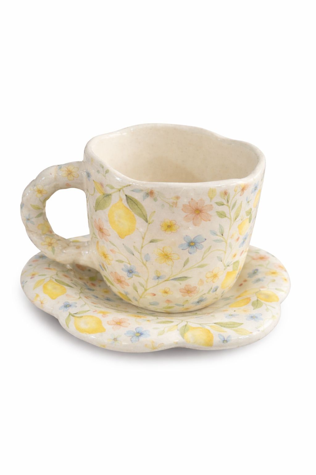 Lemon-print cup and saucer