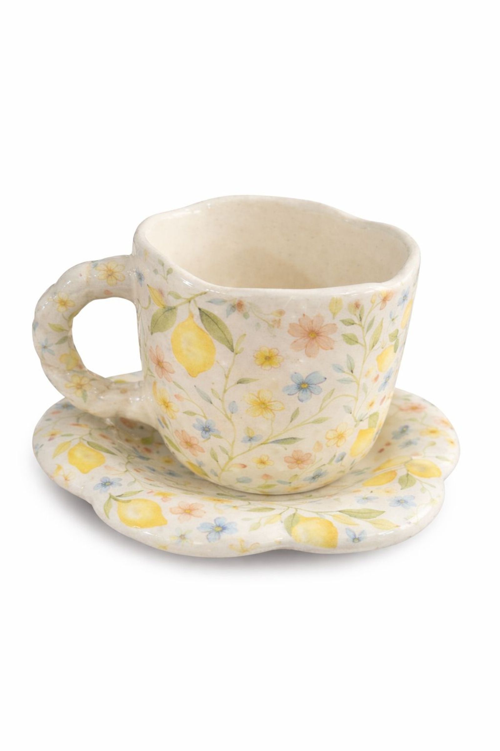 Lemon-print cup and saucer