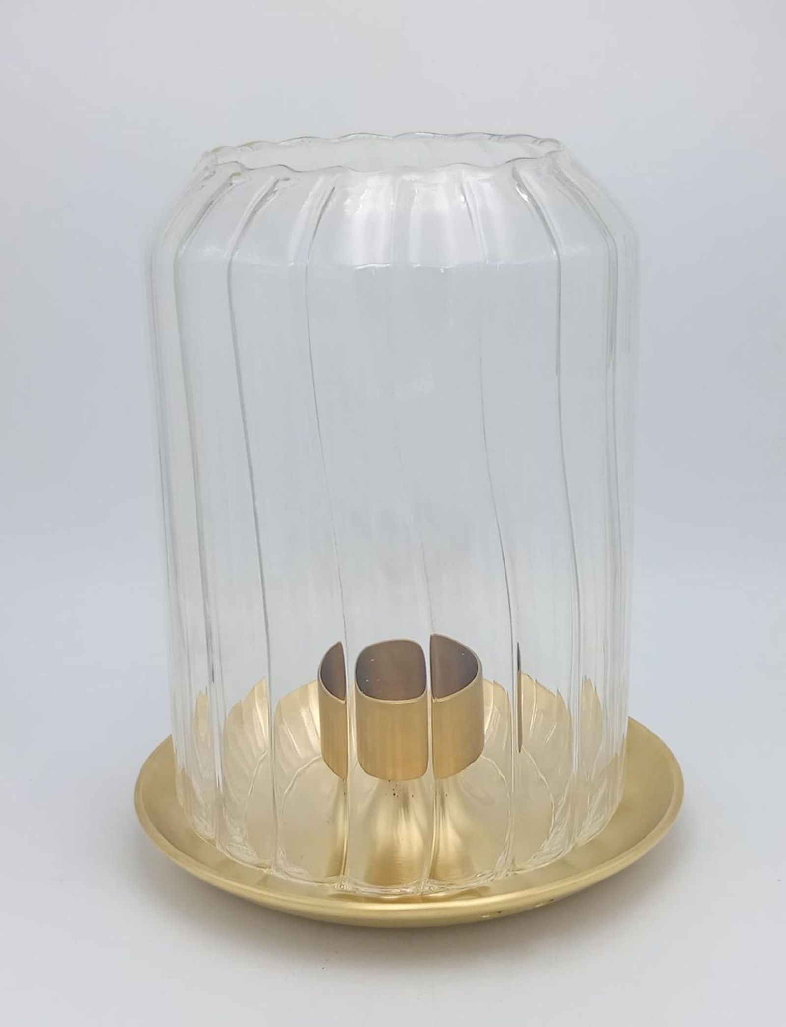 Tall fluted glass hurricane candle holder
