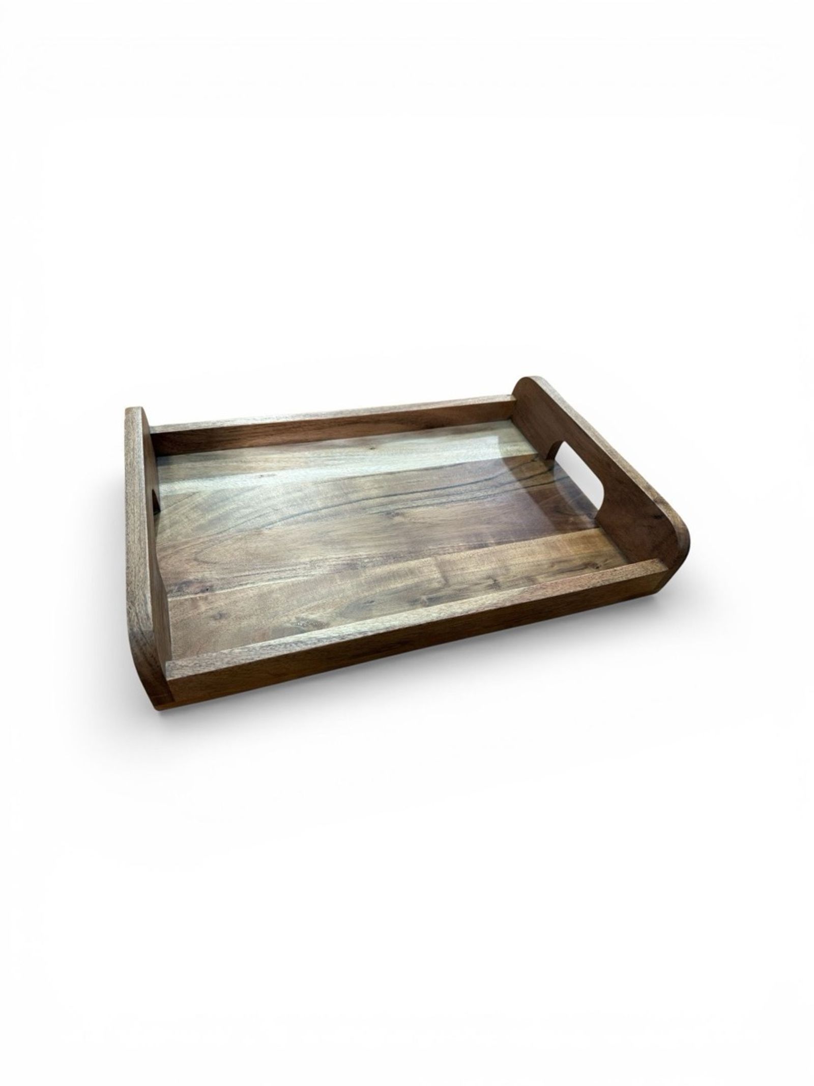 Natural walnut wooden serving tray with cut-out handles
