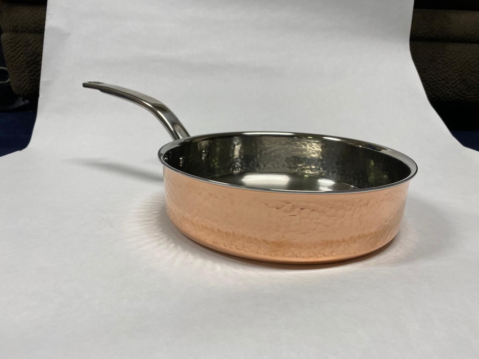 Hammered copper sauté pan, top view