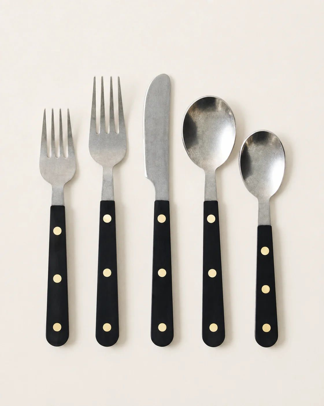 Mixed-metal flatware with hammered, beaded and inlaid handles