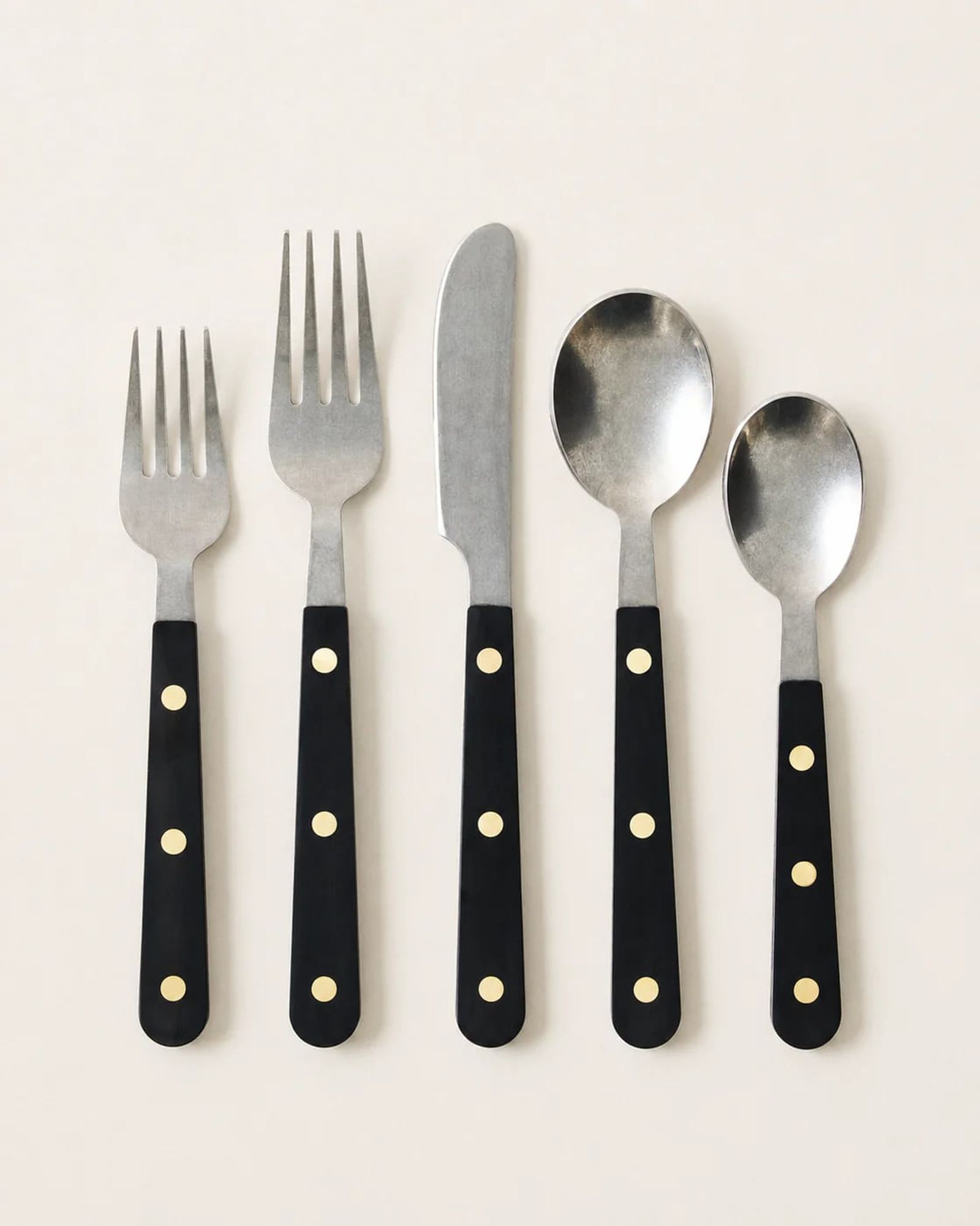 Mixed-metal flatware with hammered, beaded and inlaid handles