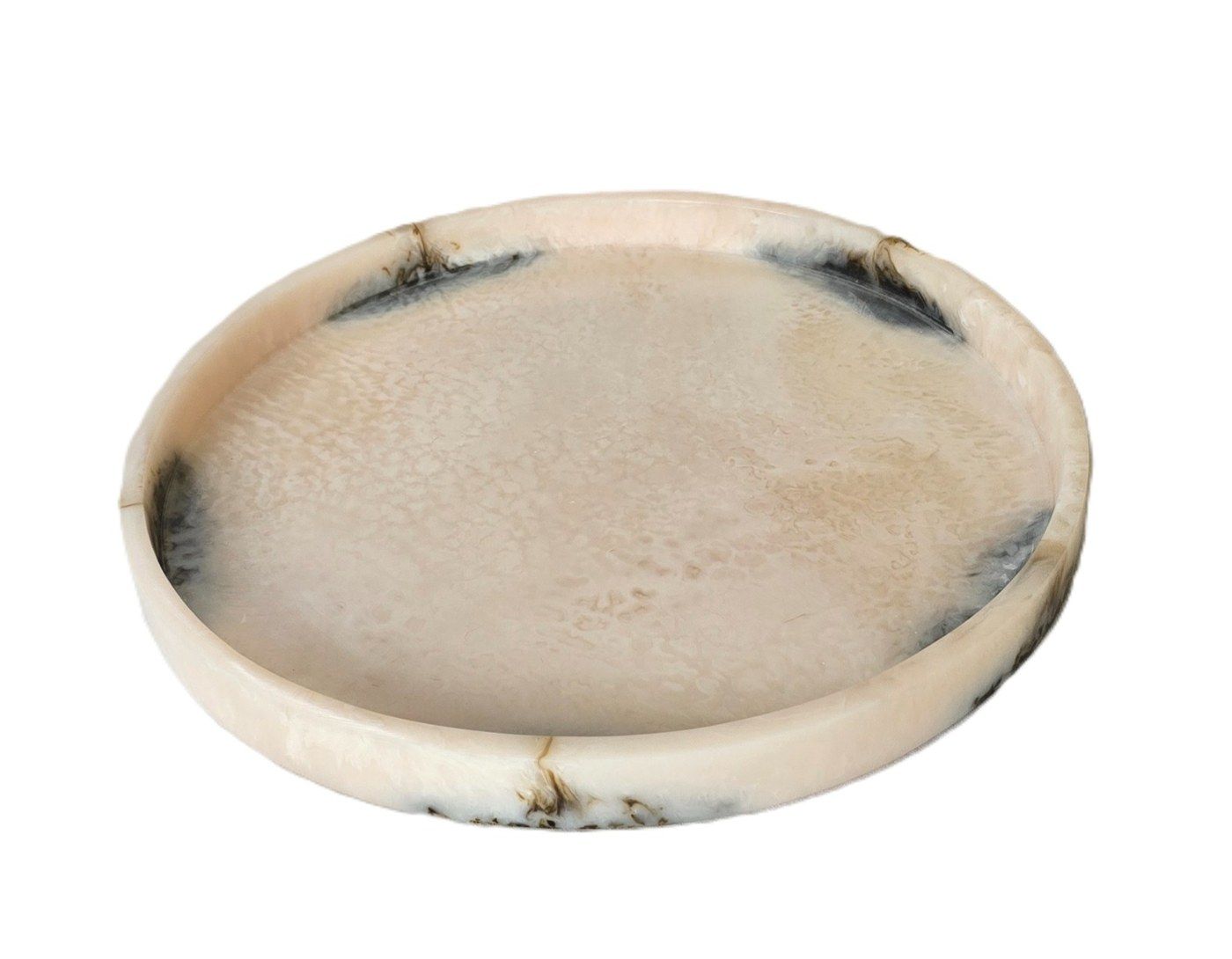Round cream-and-charcoal marbled resin tray