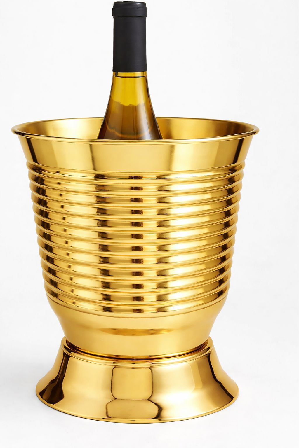 Polished gold wine cooler chilling a bottle