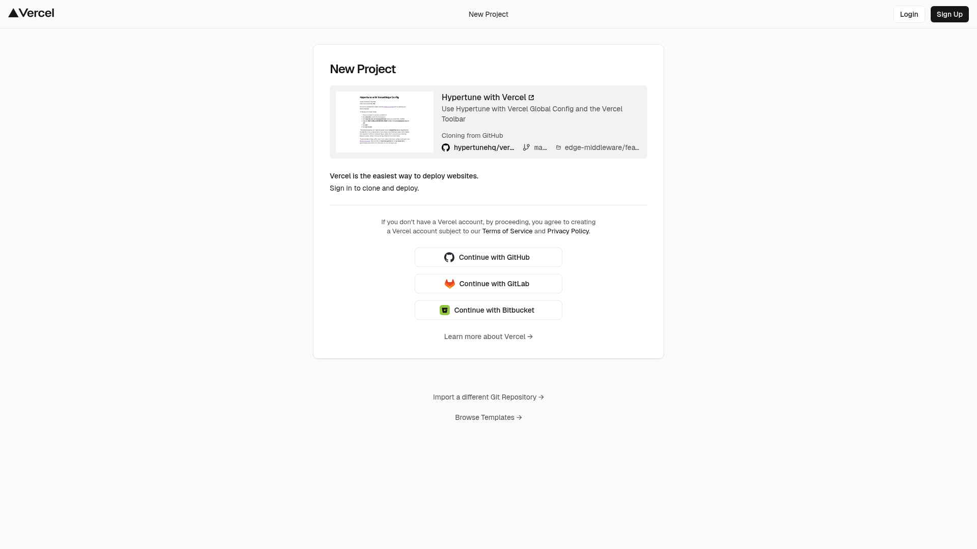 screenshot of Hypertune Integration example on template0.com