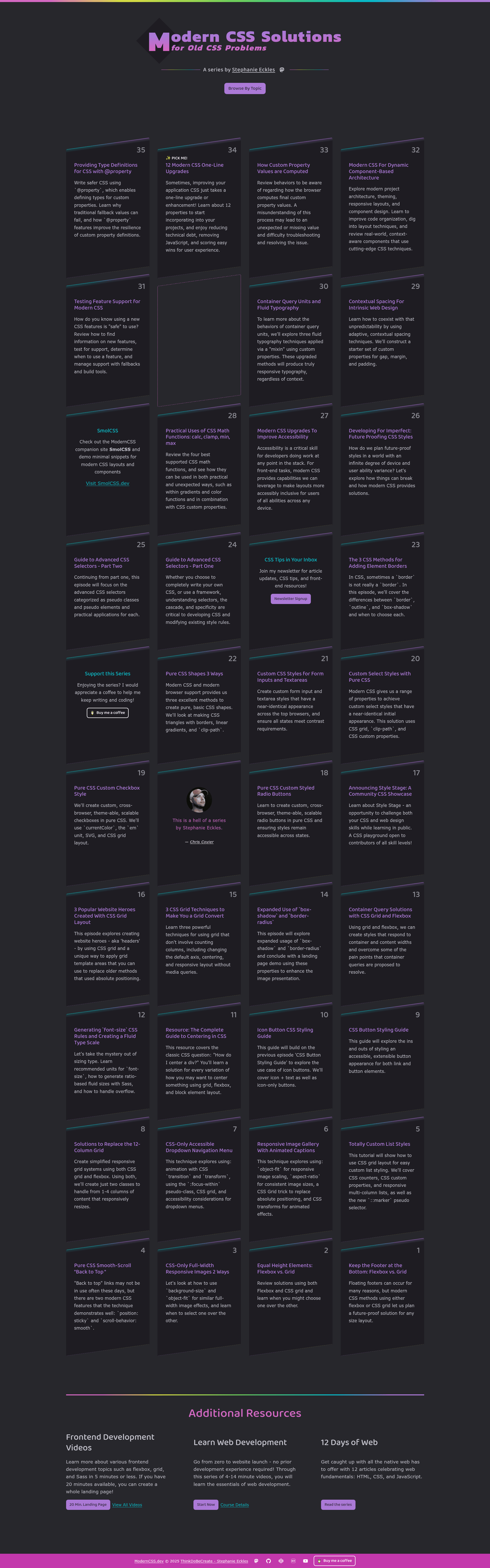 screenshot of ModernCSS.dev on template0.com