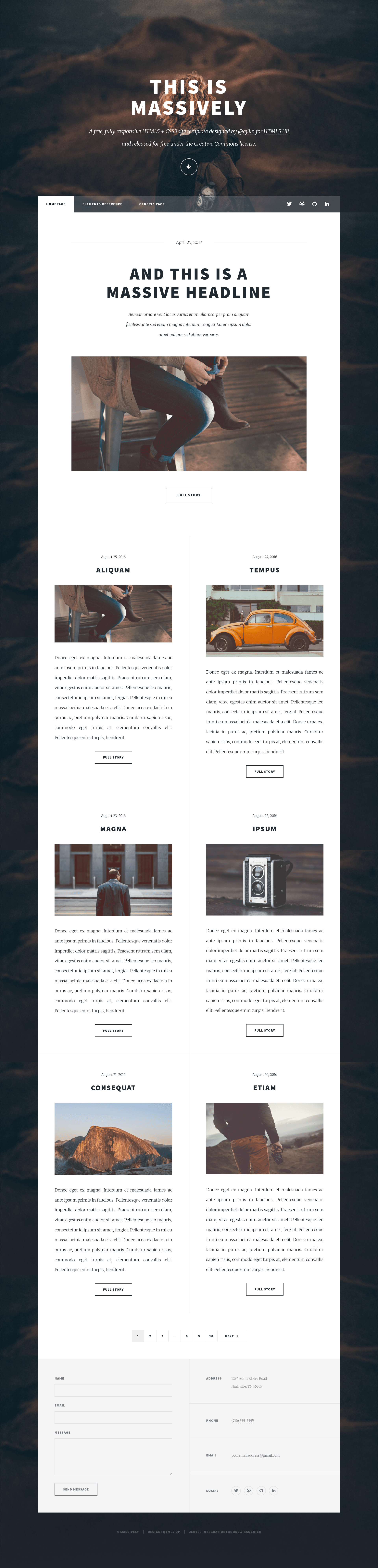 screenshot of Massively Jekyll Theme on template0.com