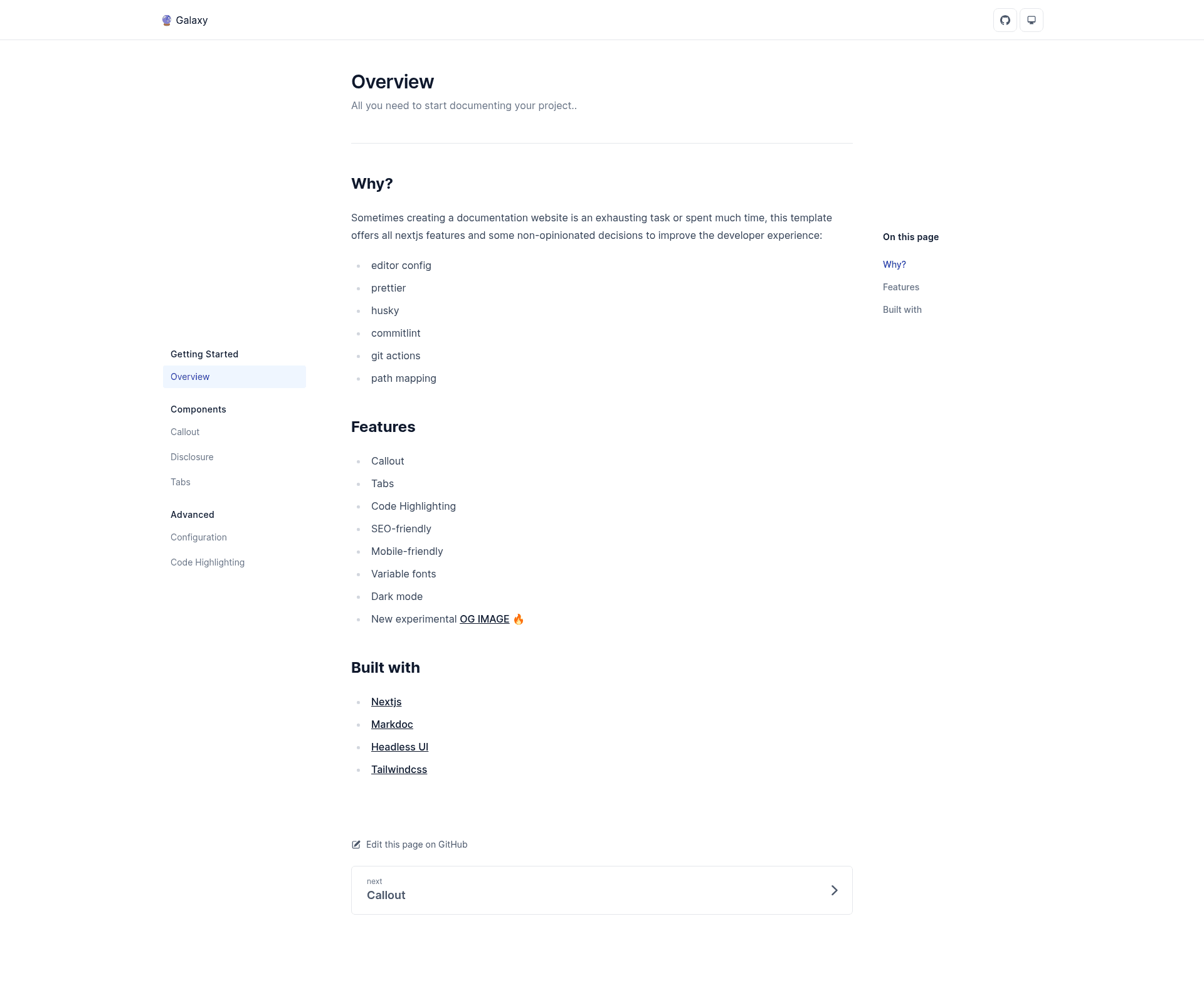 screenshot of Next Galaxy Template on template0.com