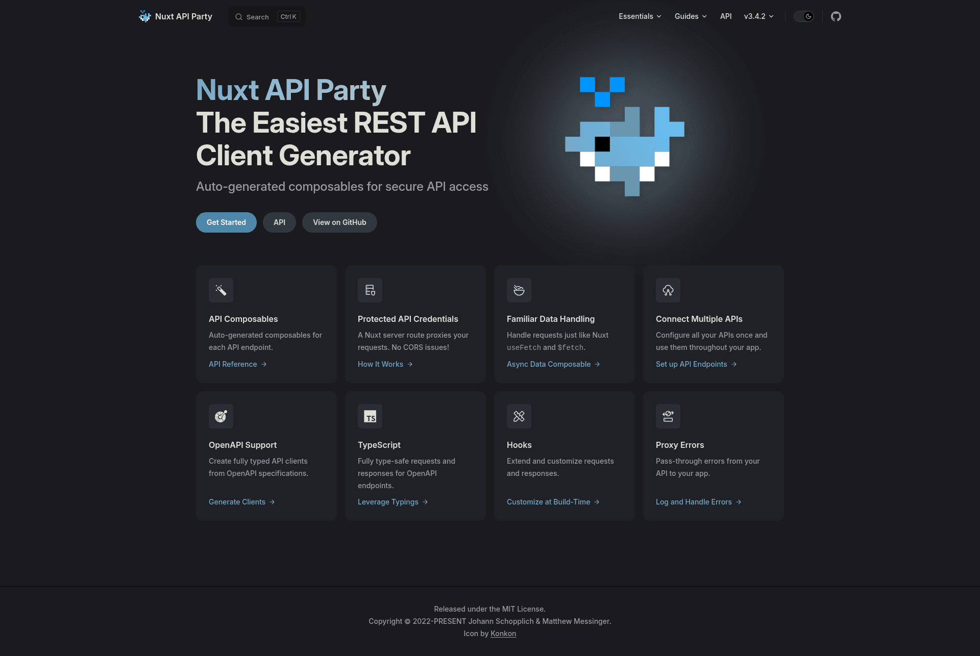 screenshot of Nuxt API Party on template0.com