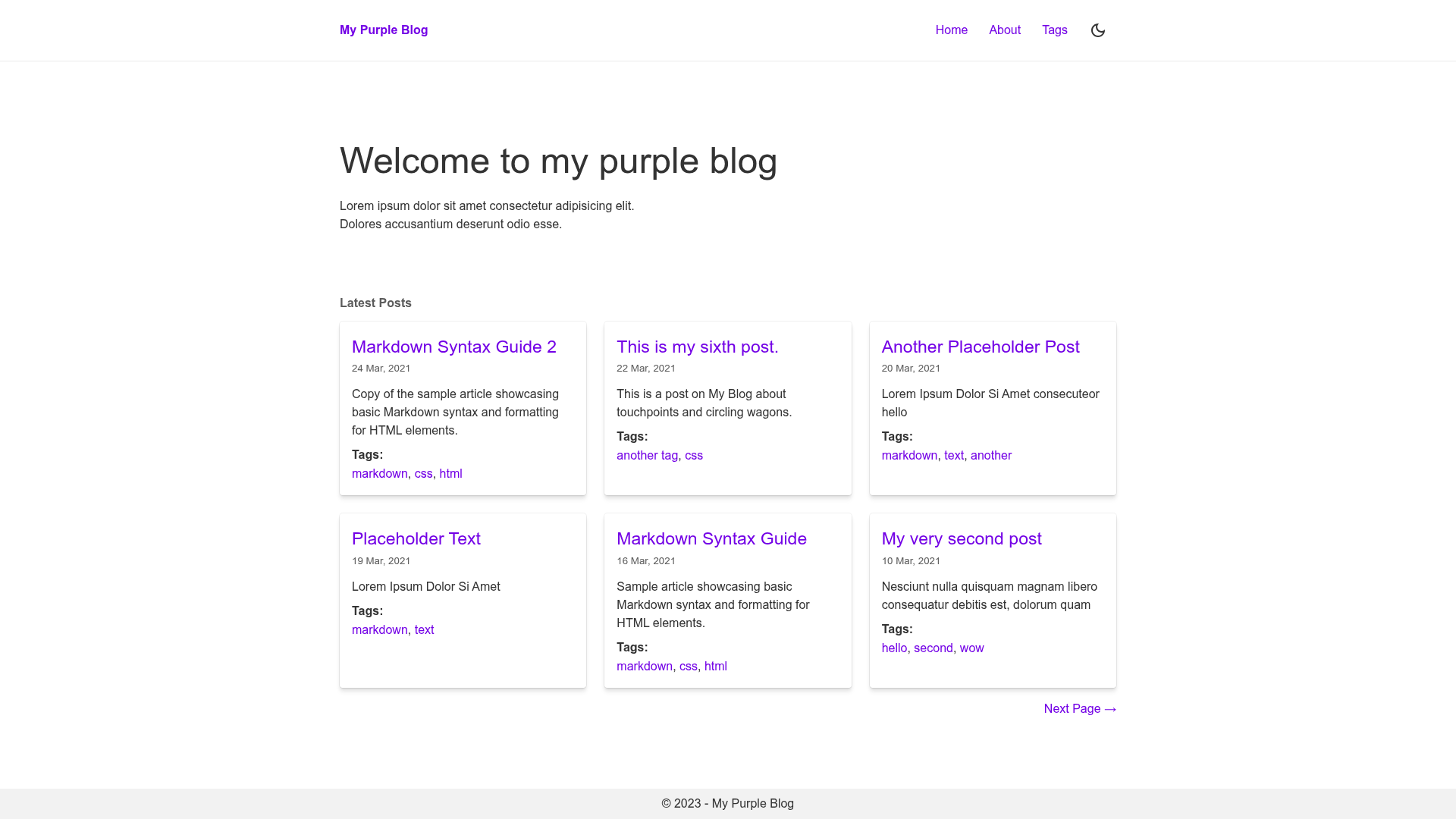screenshot of Eleventy + Stylus Blog Theme on template0.com