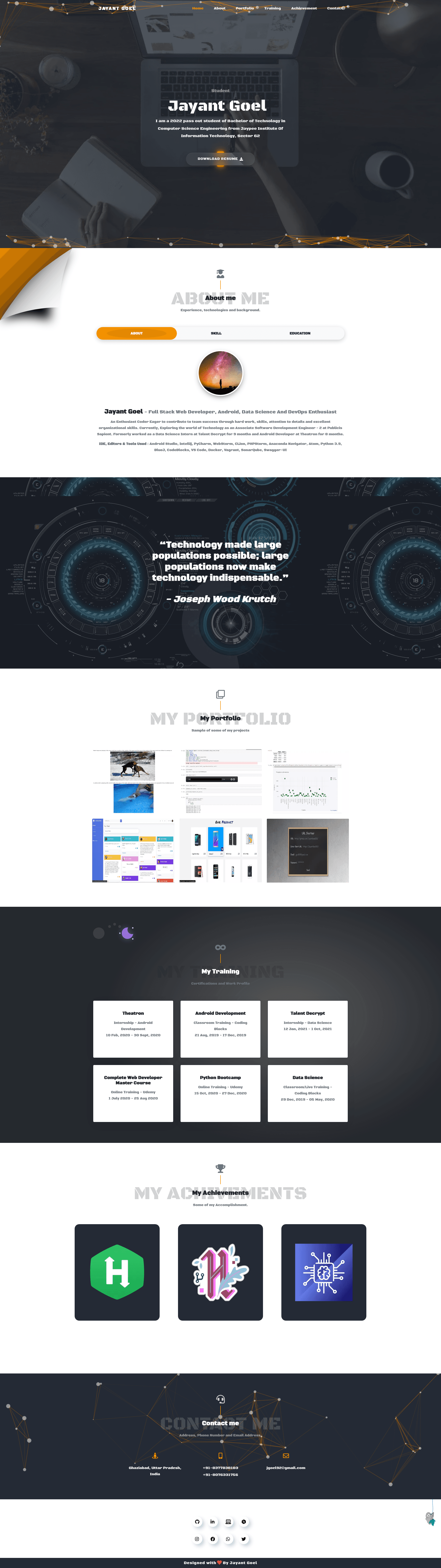 screenshot of JayantGoel001 Personal Portfolio on template0.com