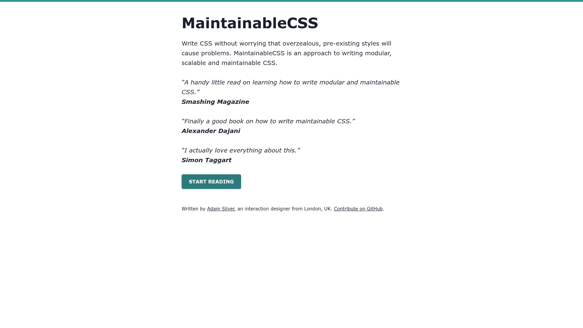 screenshot of MaintainableCSS on template0.com