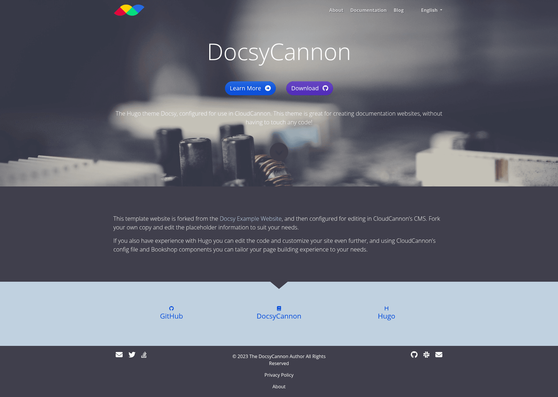 screenshot of DocsyCannon on template0.com