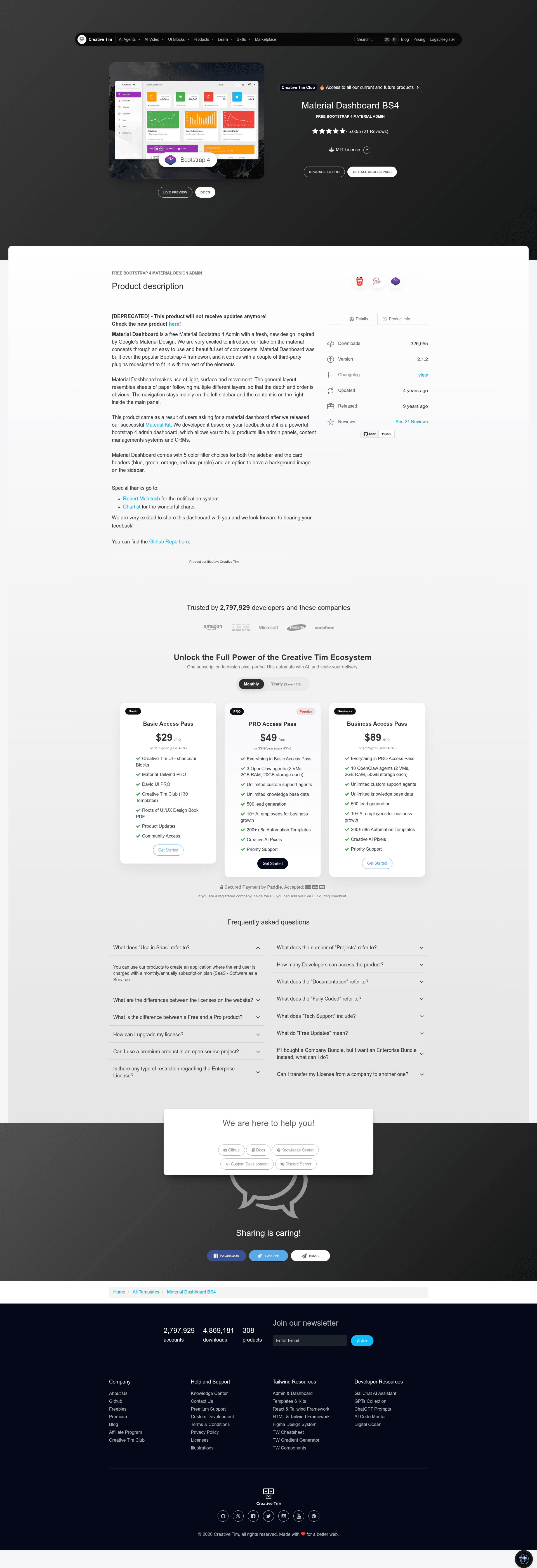 screenshot of Material Dashboard on template0.com