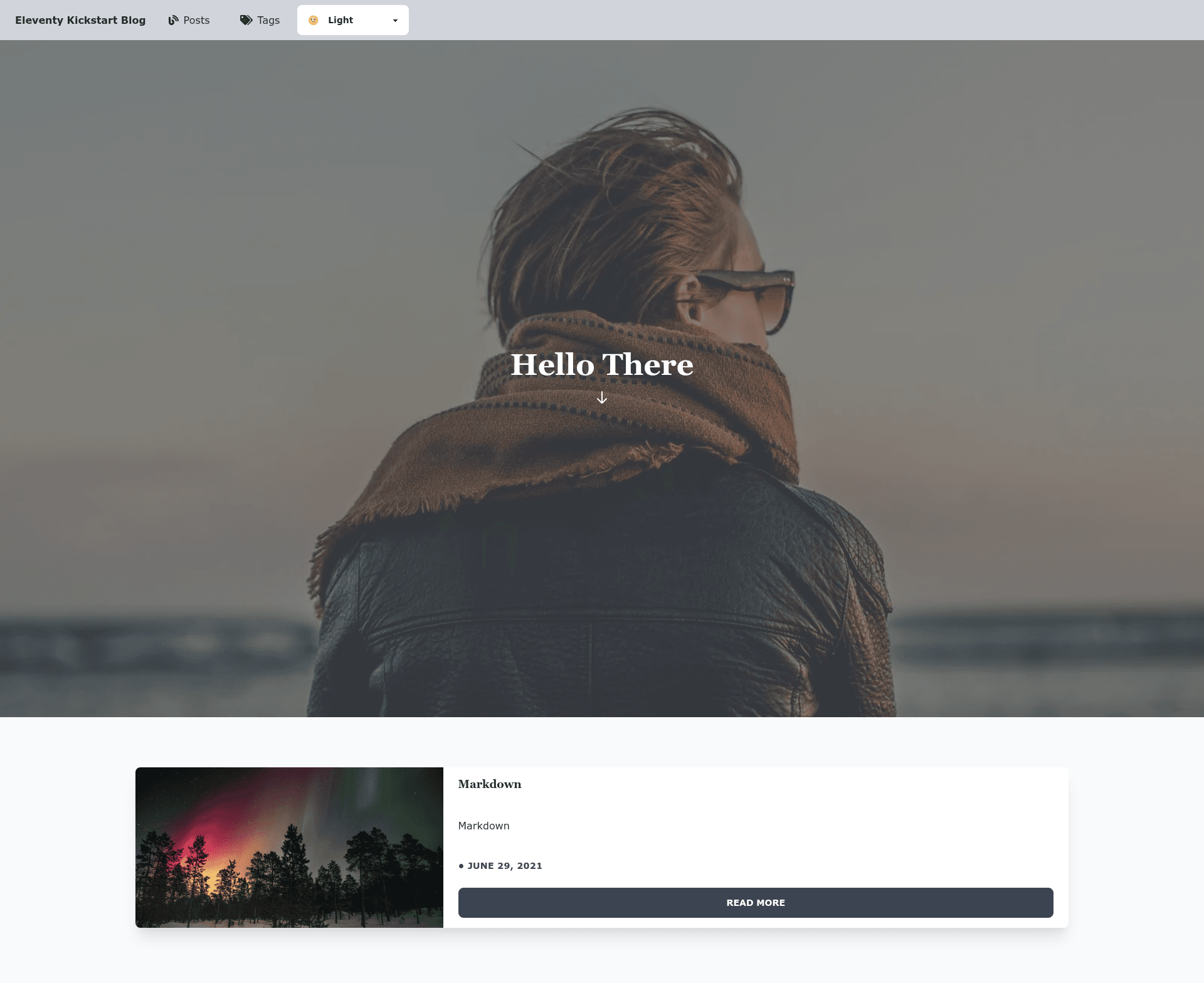 screenshot of Eleventy Kickstart Blog on template0.com