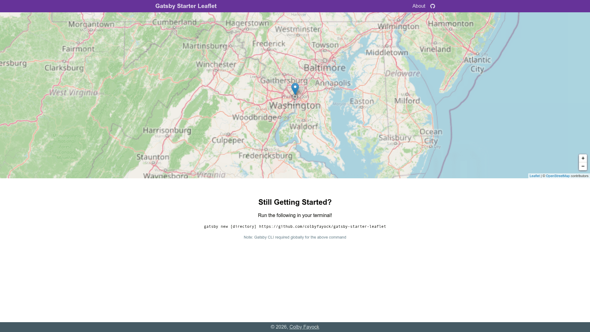 screenshot of Gatsby Leaflet Starter on template0.com
