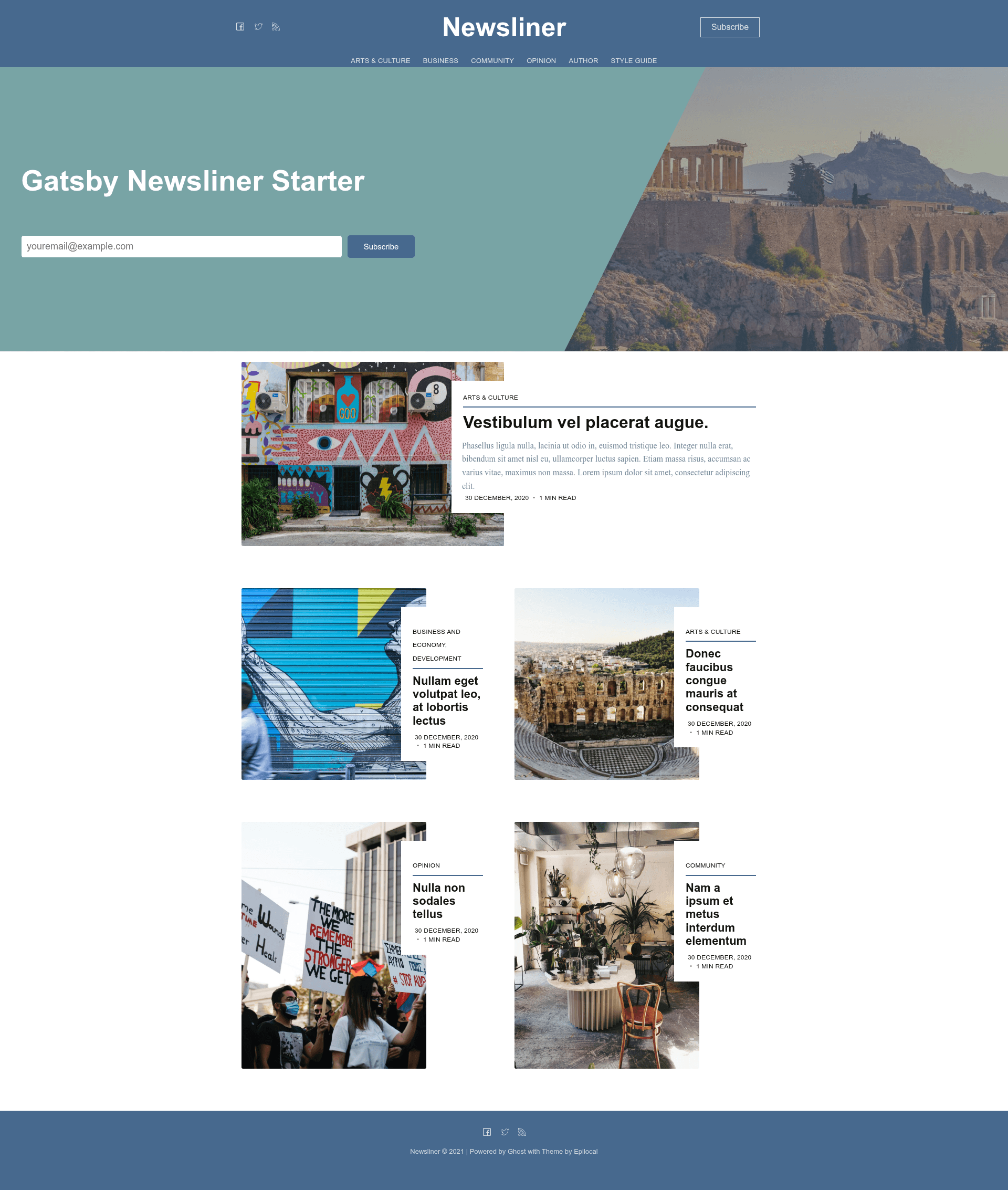 screenshot of Newsliner Gatsby + Ghost Starter on template0.com
