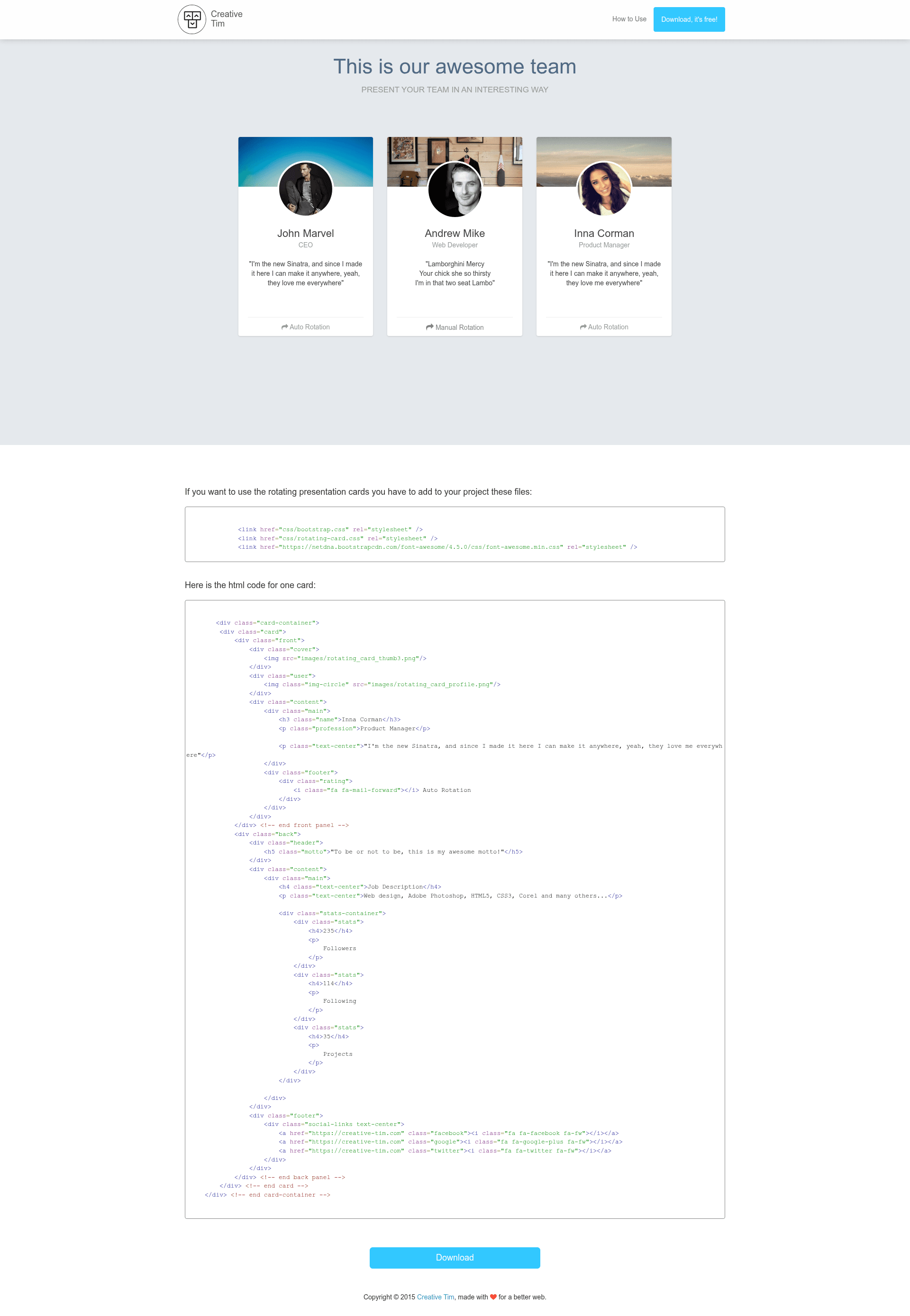 screenshot of rotating-card on template0.com