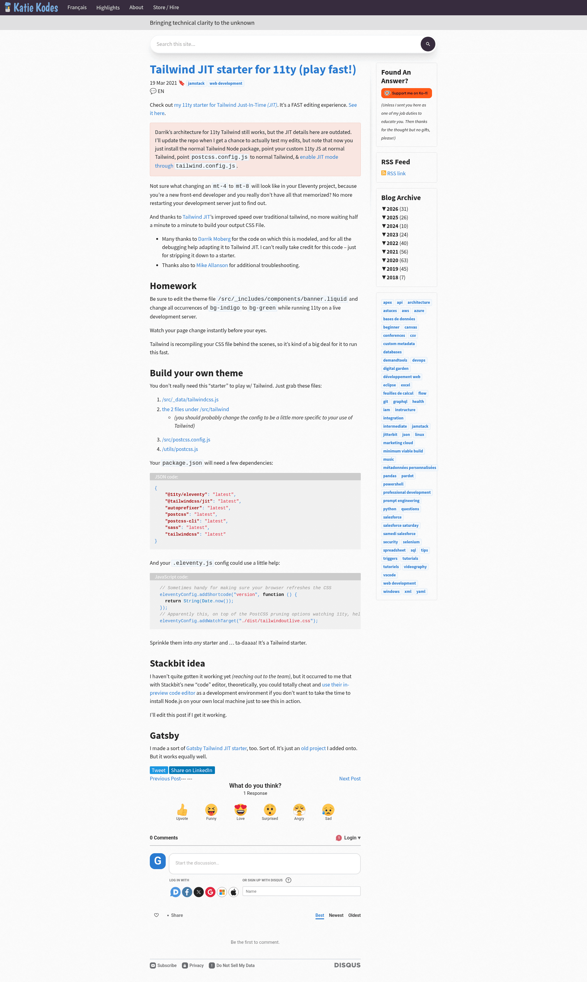 screenshot of 11ty Tailwind JIT Starter on template0.com