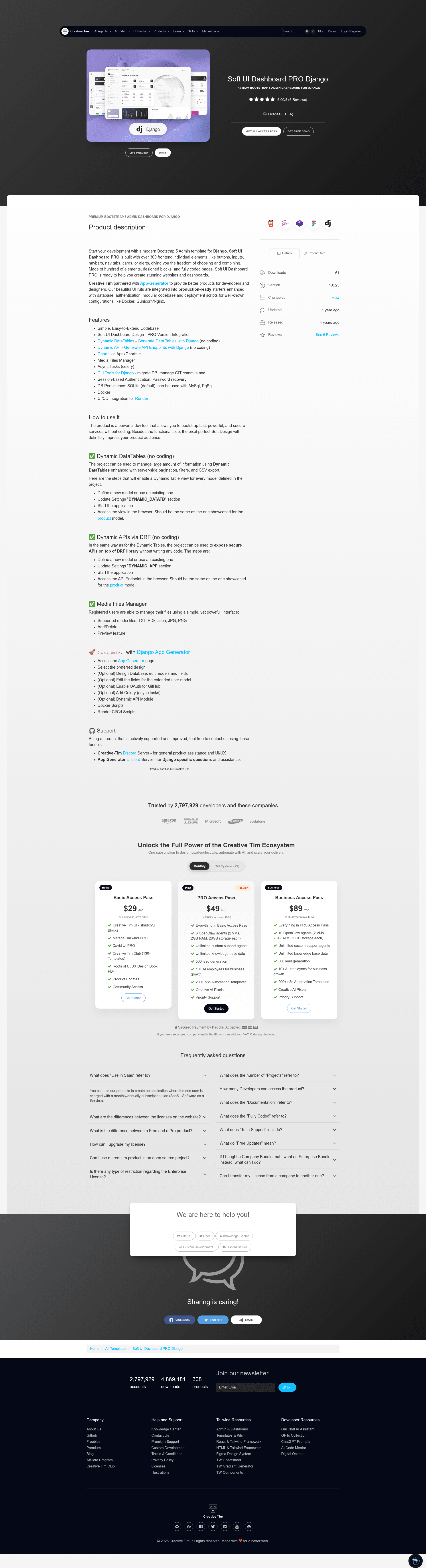 screenshot of Soft UI Dashboard PRO Django on template0.com