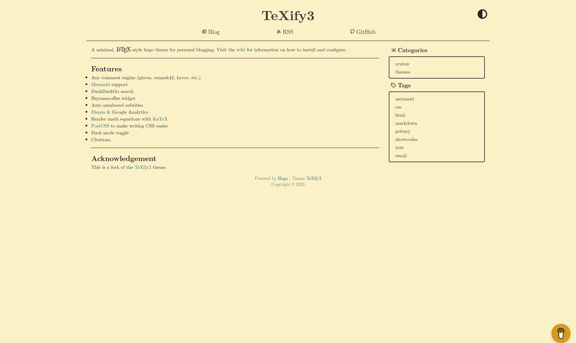 screenshot of TeXify3 on template0.com