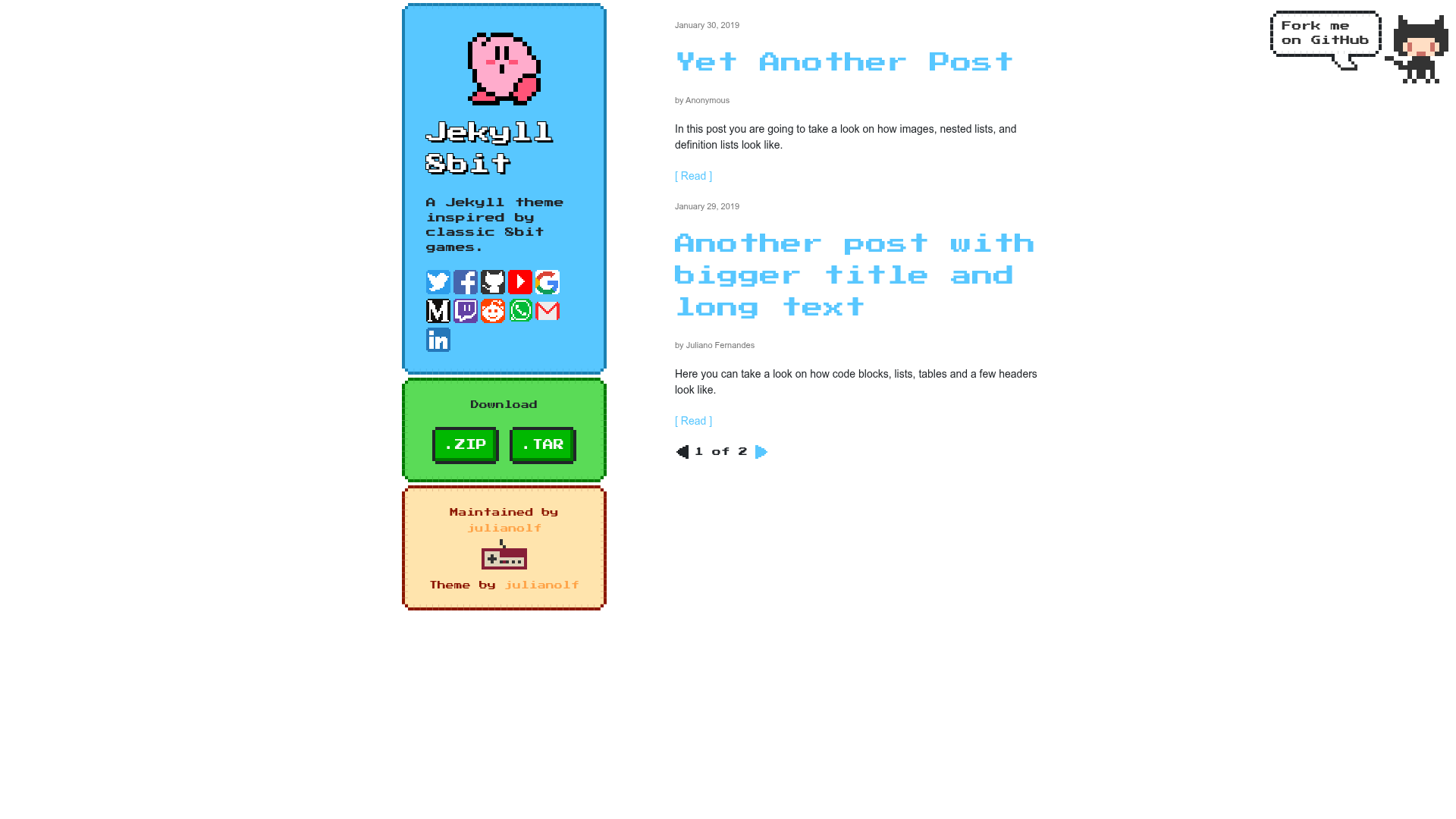 screenshot of jekyll-theme-8bit on template0.com
