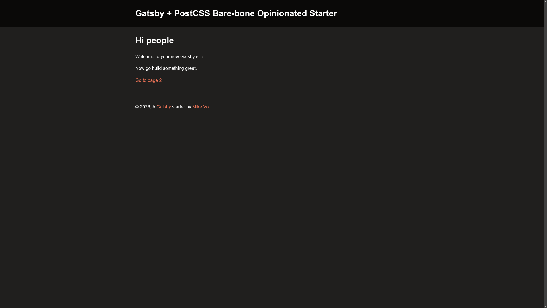 screenshot of Starter Gatsby Postcss Opinionated on template0.com