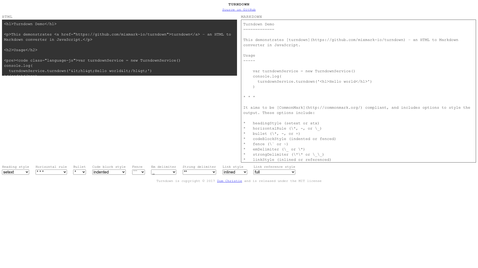screenshot of Turndown on template0.com