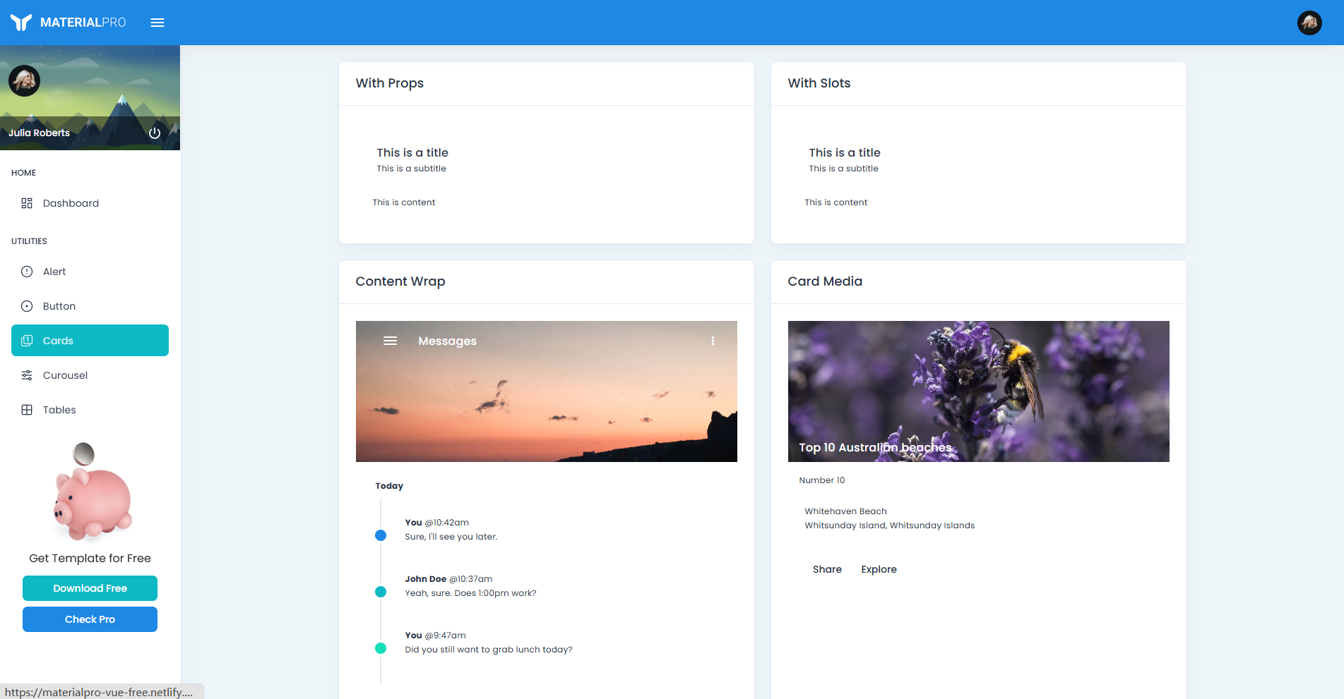 Image for MaterialPro Vuetify Admin Lite(dashboard vue template) on template0.com